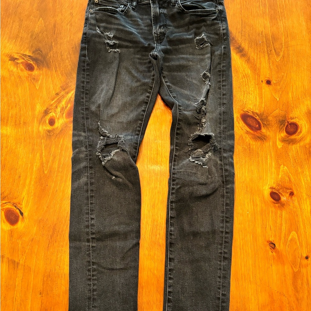 American Eagle Outfitters Black Skinny Jeans Distressed Design size 31x30